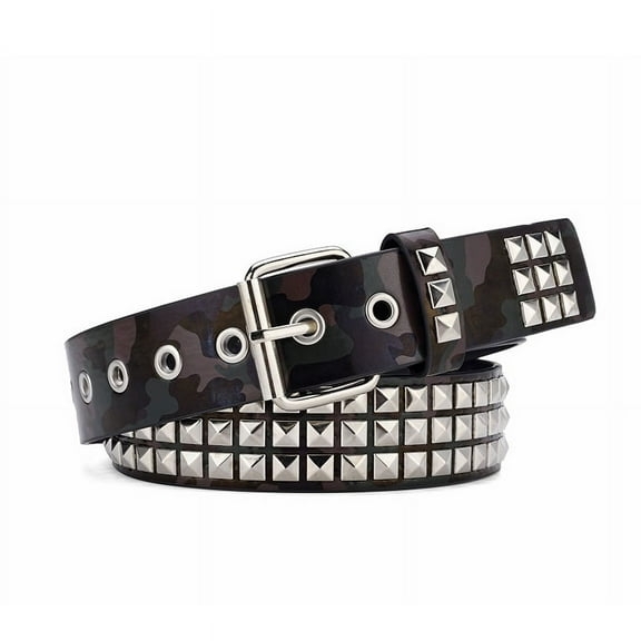 Zhuge Punk Leather Belt,Women Men Goth Pyramid Studded Square Beads Rivet Jeans Belts (J), One Size