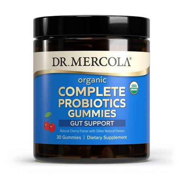 Dr. Mercola Complete Probiotics Gummies, 30 Servings (30 Gummies), 5 Billion CFU per Gummy, Dietary Supplement, Digestive Support, Non-GMO, Certified USDA Organic