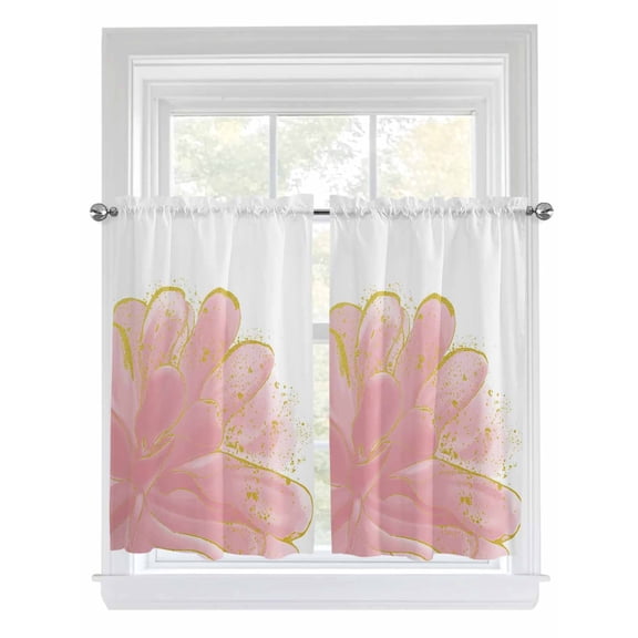 Tier Curtains 45 Inches Long, Pink Gold Window Treatment Curtain Drapes, Boho Modern Abstract Minimalist Aesthetic Flower Small Curtain Drapes for Bathroom Laundry Room, 27.5"x45", 2 Panels
