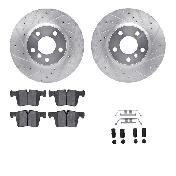 Dynamic Friction Company Front Brake Rotors-Drilled and Slotted-Silver with 5000 Advanced Brake Pads includes Hardware 7512-31111
