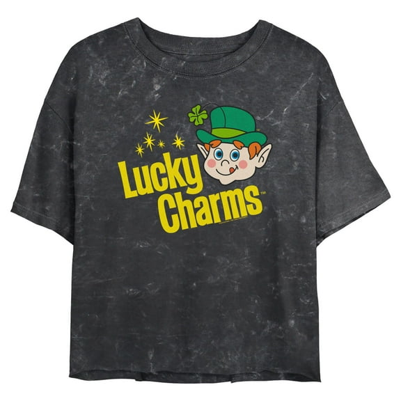Junior's Lucky Charms The Leprechaun Bold Logo Graphic Crop T-Shirt
