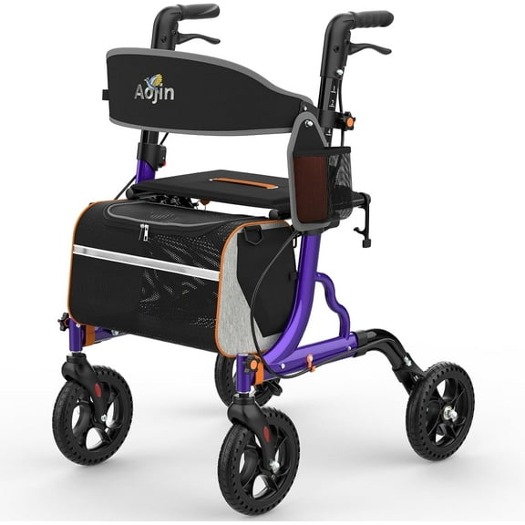 Rollator Walker For Seniors, Lightweight Foldable All Terrain Rolling Walker With Seat. Handles And Backrest For Seniors And Adult Purple
