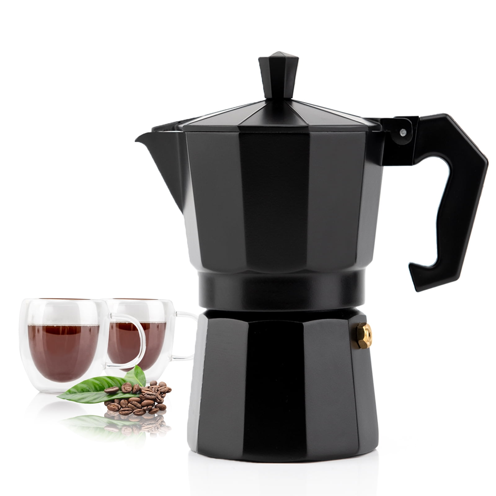 6 Cup Italian Coffee Machine Aluminum Moka Pot Accessories for Office Home Use Stovetop Espresso Maker RED 