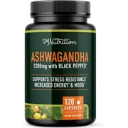 Ashwagandha for Stress Resistance & Energy Support | 1300mg High Absorption Adaptogen | Organic Ashwagandha Root Powder, Non-GMO | 120 Ct