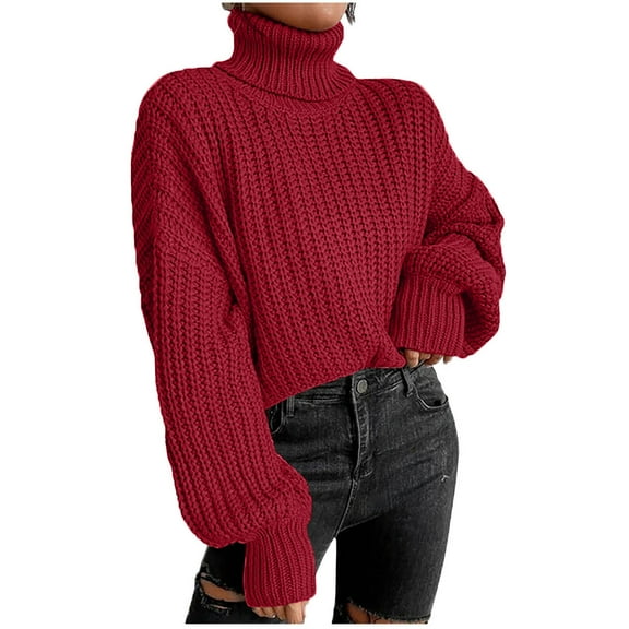 IROINNID Reduced Womens Sweater Turtleneck Pullover Sweater Solid Color Casual Short Length Long Sleeve Winter Sweater Tops