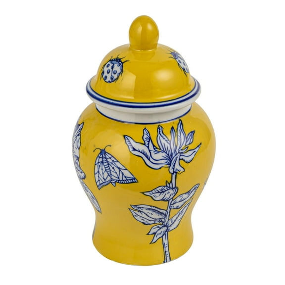 Creative Co-Op Decorative Ceramic Ginger Jar with Domed Lid, Yellow
