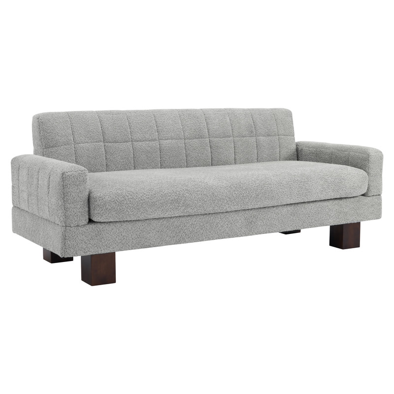 Upholstered 2-3 Seater Loveseat, Boucle Fabric Biscuit Backrest Sofa with Square Arms, Modern Couch with Solid Wood Legs