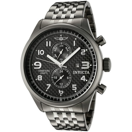 Invicta 0368 Men's Specialty Carbon Fiber Black Dial Gunmetal IP Steel Bracelet Watch