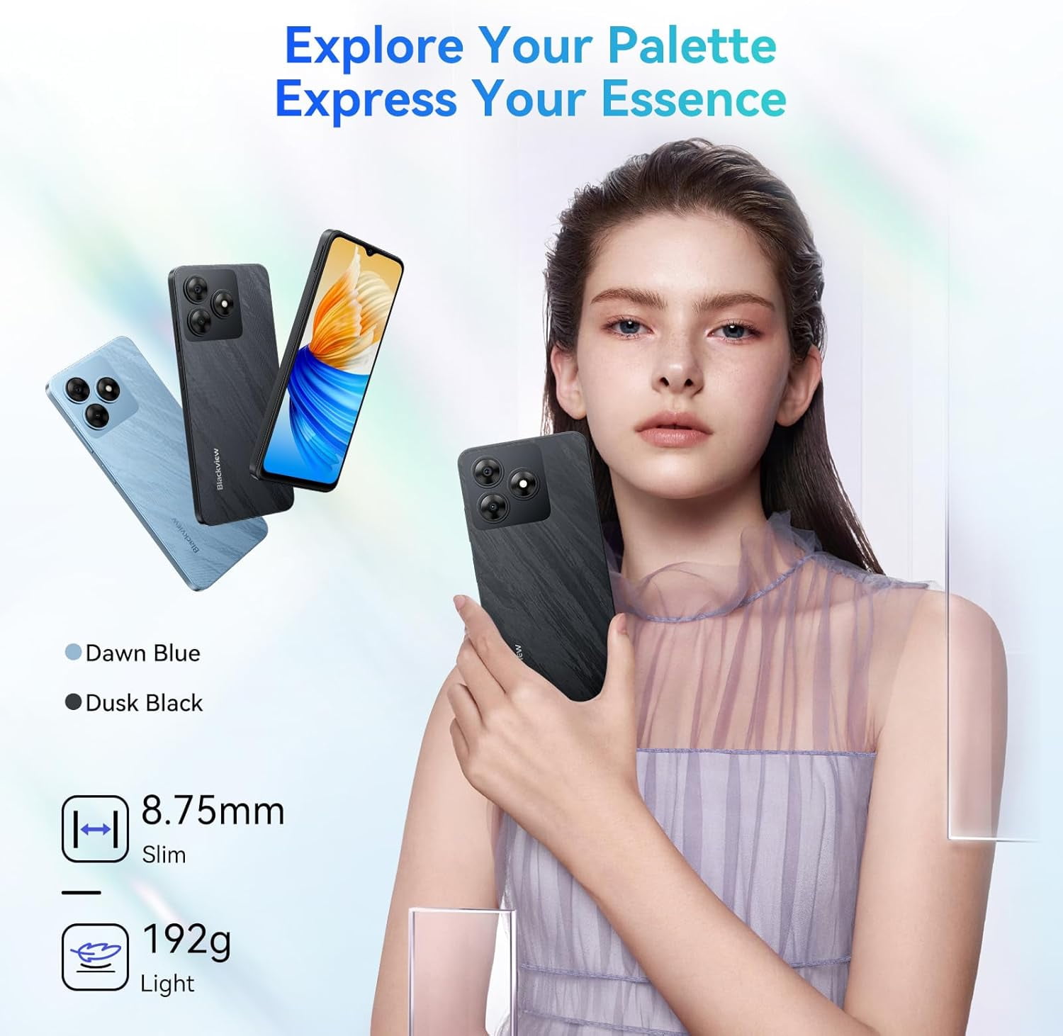 Blackview Wave 8 Unlocked Cell Phone,Android 15 Unlocked Phones,5000mAh Smartphone,24GB+256GB/2TB,4G Octa-Core,13MP+8MP AI Camera,6.56" HD+,Fingerprint/Face ID,Black