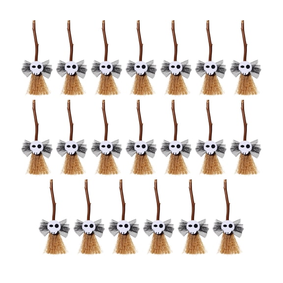 20PCS Halloween Mini Witch Brooms, Pumpkin Bat Skull Natural Straw Witch Broomstick Decorations, All Saints' Day Theme Miniature Brooms Ornaments for Halloween Party Decor Doll Accessories DIY Crafts