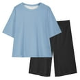 thumbnail image 3 of ZACPNCV Girls Short Sleeve T Shirt with Biker Shorts Set Solid Color 2 Piece Summer Outfits Blue 8-9 Years, 3 of 8