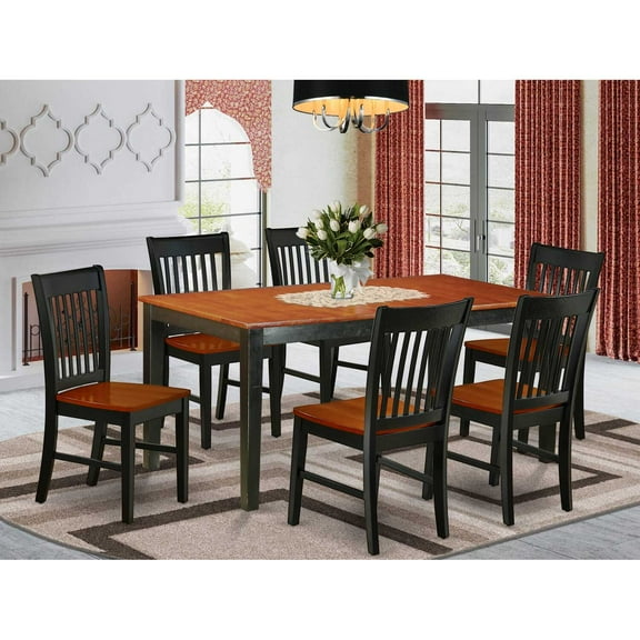 East West Furniture Dining Room Set Black & Cherry, NINO7-BCH-W