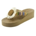 thumbnail image 2 of Sandal Women Slippers Women Weave Beach Breathable Sandals Home Slipper Flower Flip-Flops Wedges Shoes (7.5, Khaki), 2 of 7