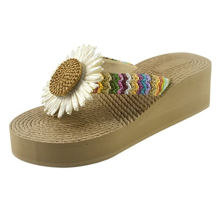 

VerPetridure Sandals for Women Casual Summer Women Weave Beach Breathable Sandals Home Slipper Flower Flip-Flops Wedges Shoes