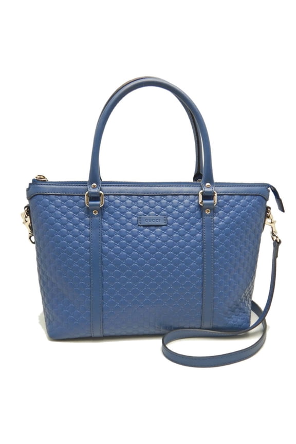 Pre-Owned GUCCI Micro Guccissima 2-Way Tote Bag, 449656, Leather, Blue, Women's, Outlet, 253596