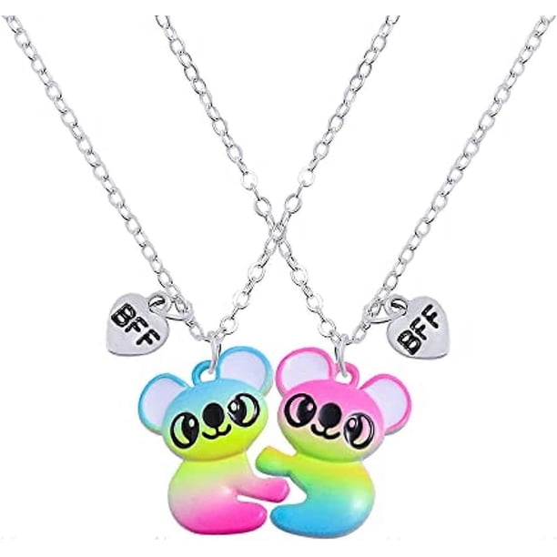 Neckcely Best Friend Necklace Kids 2 Pcs Set BFF Friendship Magnetic Half Broken Heart Panda Koala Pendant Jewelry Charm for Girls