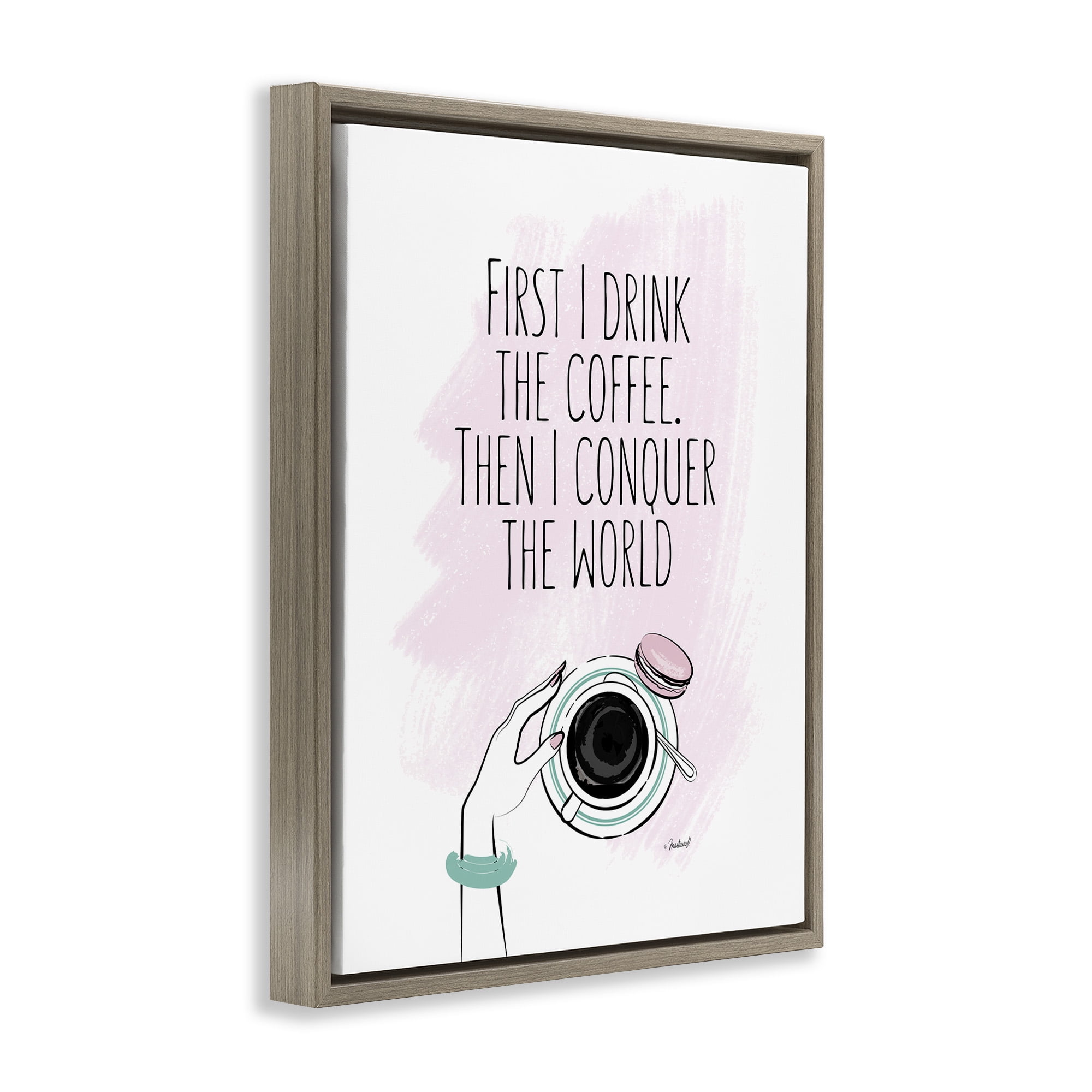 Stupell Industries Glam Coffee Then Conquer Food & Beverage Painting Brown Floater Framed Canvas Art Print Wall Art, 25 x 31