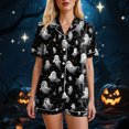 thumbnail image 5 of Women Halloween Printed Lapel Button Short Sleeve Shorts Pajama Set 2PC Home Set Matching Sets, 5 of 6