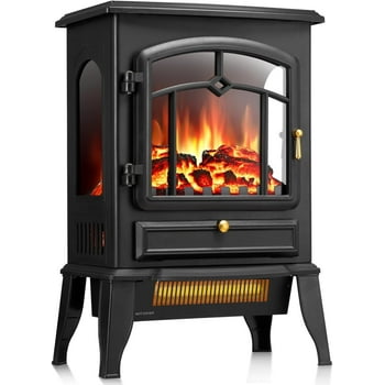 Moifoi 22" Electric Fireplace Heater,Freestanding Electric Stove 3D Realistic Flames,1000/1500W Fireplace Heater Adjustable Flame Brightness,Black
