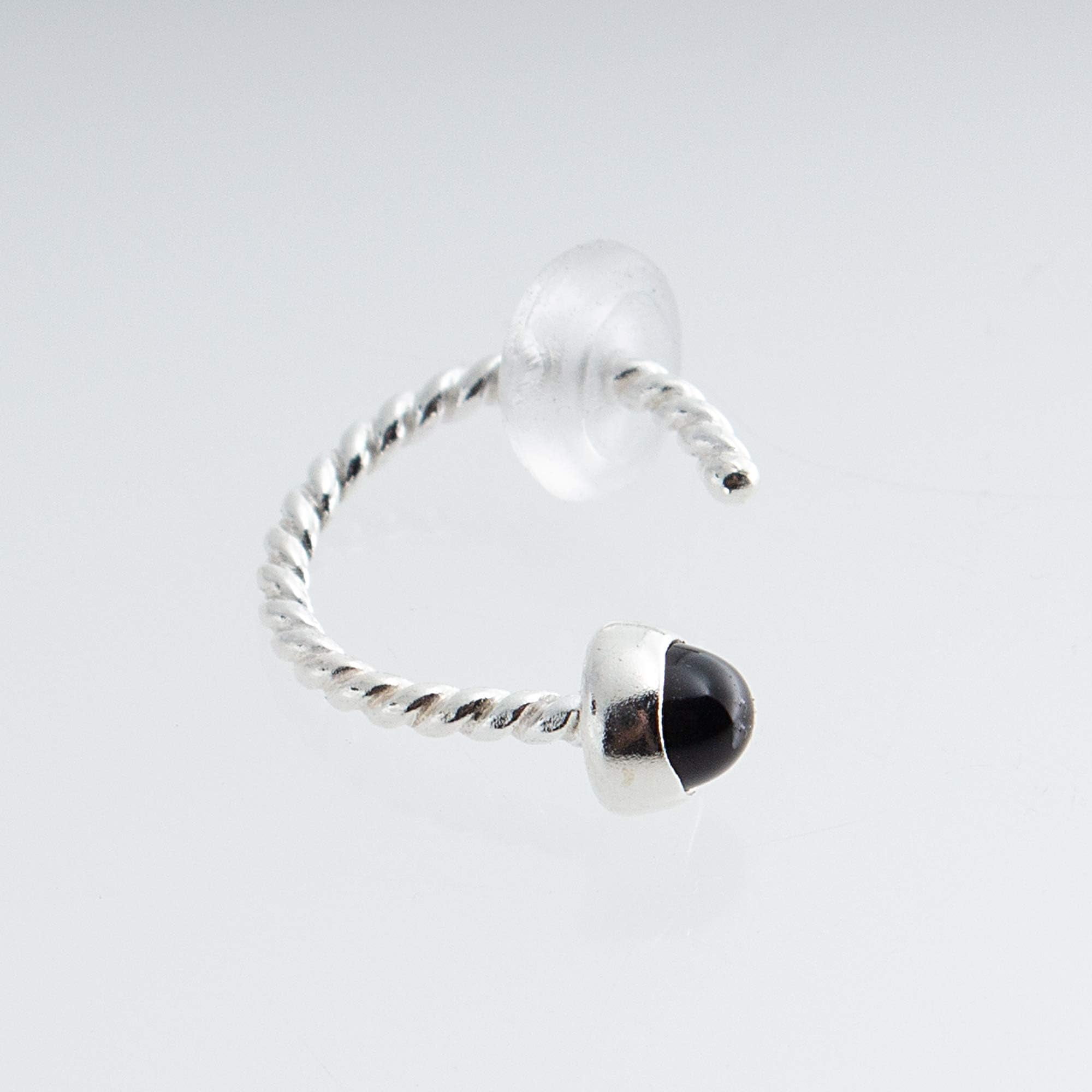 Half Huggie Silver Hoop Earrings for Women Tiny Cartilage Birthstone Stud Piercing Earring Hypoallergenic Screw Back Dainty Cartilage Hoops (Black Onyx 3mm / TW 20 Gauge)