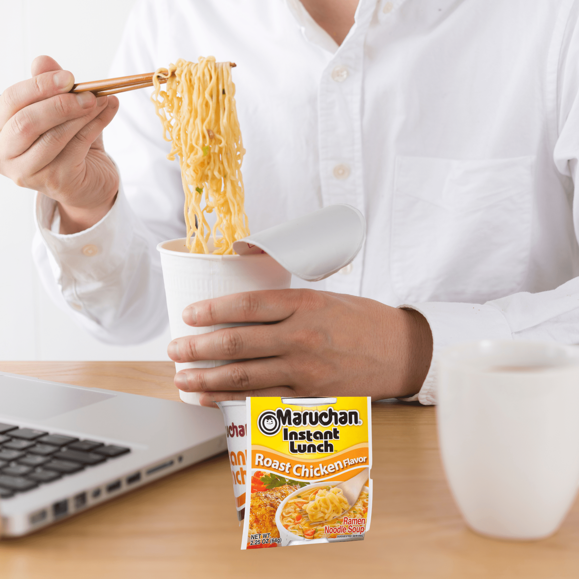 Instant Lunch Roast Chicken Flavor Noodles 2.25ounce (6 Count) Just add Water Meal Noodle Breakfast Dinner Warm Snacks Home Kitchen College Food Gift w/ Tote & Bonus Porte Pot