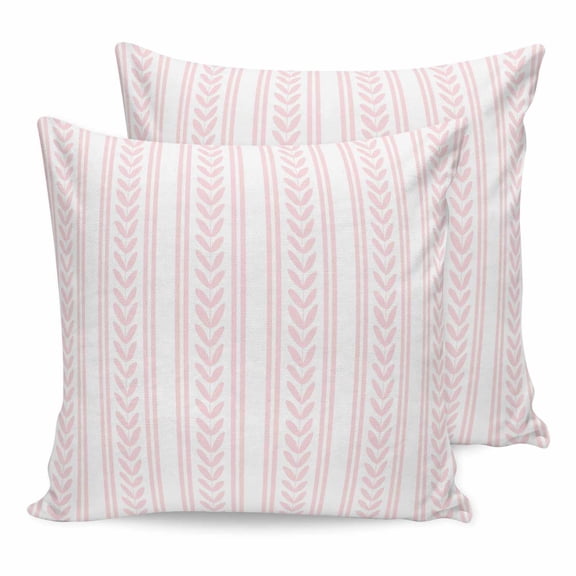 Pillow Covers 24x24 Set of 2, Pink Botanical Throw Pillow Covers Decorative Couch Cushion Cover, Modern Farmhouse Striped Microfiber Soft Square Pillowcases for Bedroom Living Room Sofa