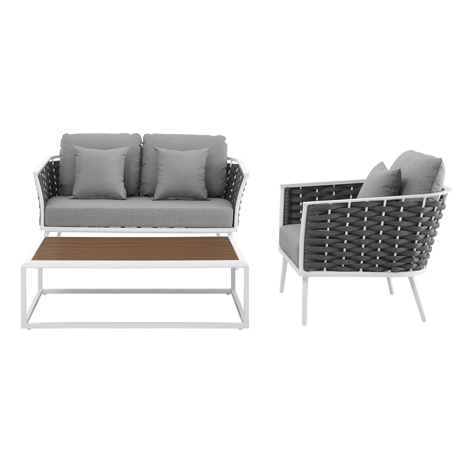 Modern Contemporary Urban Design Outdoor Patio Balcony Garden Furniture Lounge Chair and Sofa Set, Fabric Aluminium, White Grey Gray - image 4 of 8