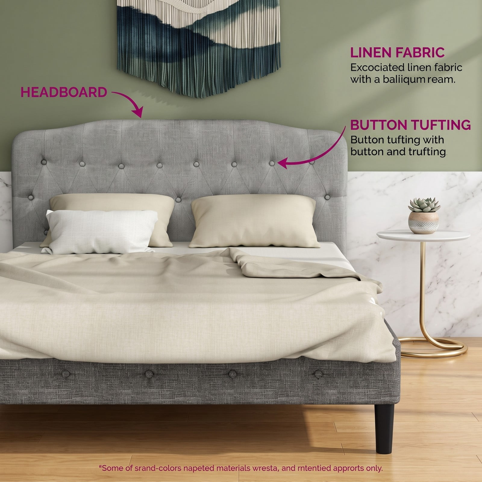 Furnibear Queen Upholstered Headboard with Diamond Button Tufting and 2 Adjustable Heights for Bedroom Wall Mount and Frame Mount, Light Gray