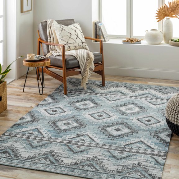 Hauteloom Binda Recycled Material Living Room, Bedroom Area Rug - Southwestern - Gray, Slate Blue, Dark Brown - 2' x 3'