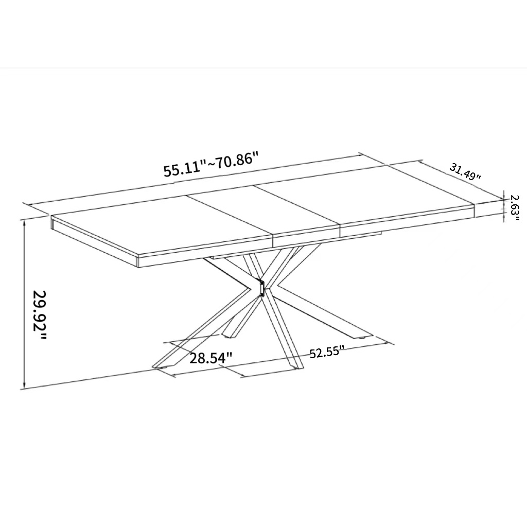Miniyam 55"–70.8" Extendable Dining Table for 4–8, Durable MDF Tabletop with Rounded Corners and Heavy-Duty Metal Base, Dark Gray