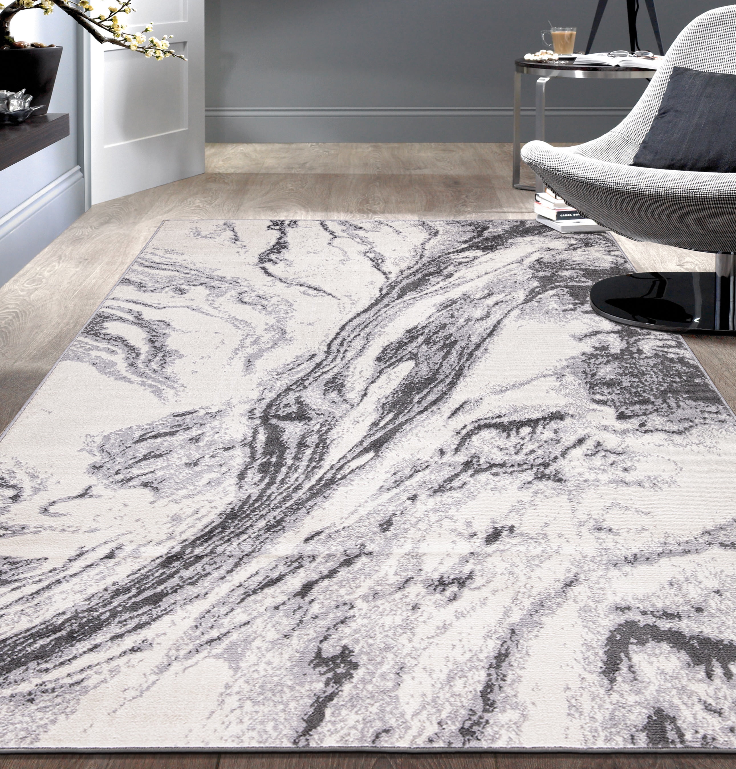 Modern Abstract Swirl Area Rug 7'10"x10' Gray Area Rug