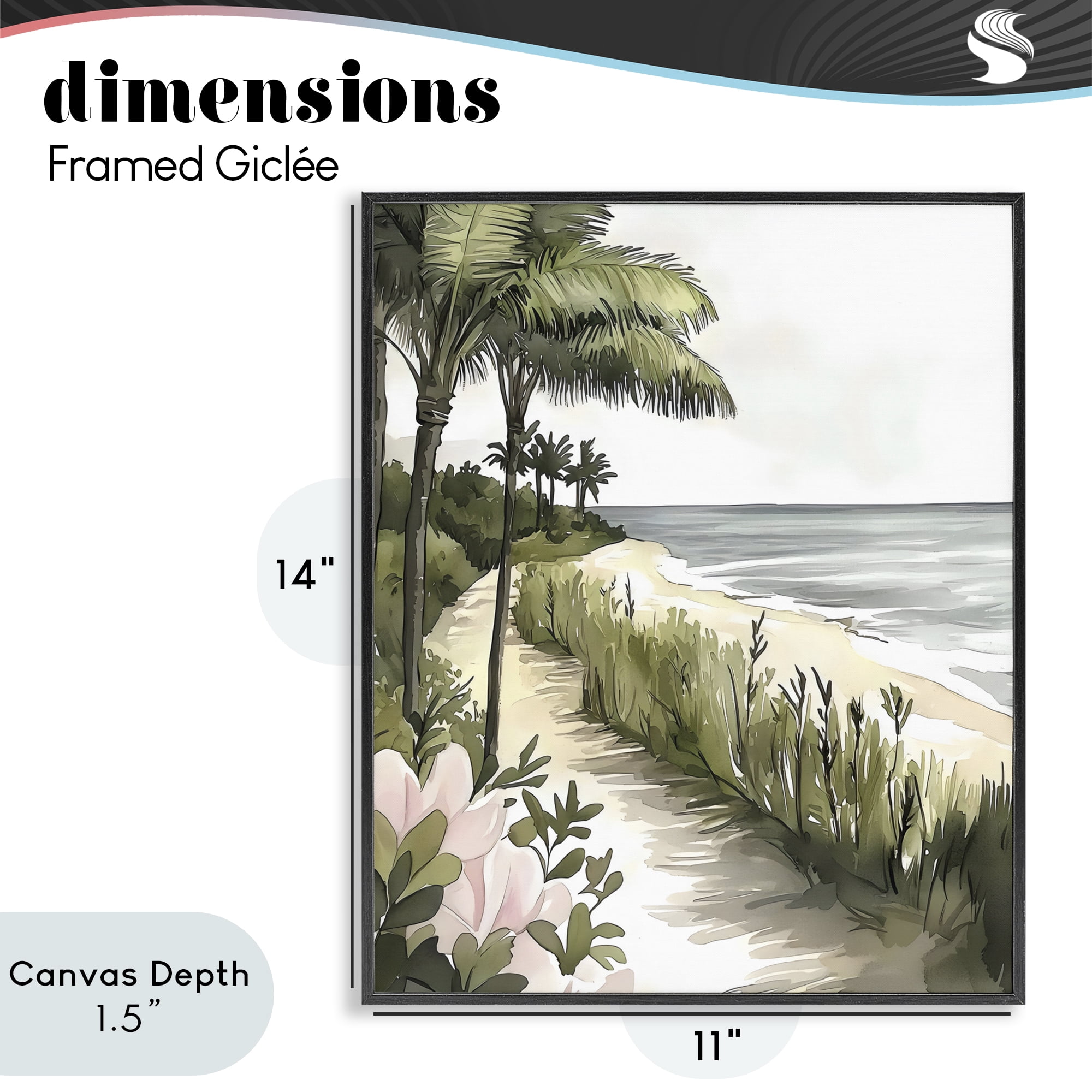 Stupell Industries Coastal Calm Palm Tree Pathway Black Framed Giclee Art, design by Riley B