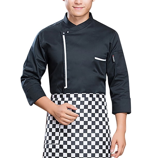 CHEF Abrigo Unisex: adulto Permeabilidad de manga larga de manga larga Hornee fácil de limpiar uniforme de cocina para el otoño e invierno Restaurante Pastel Tall Black 3XL Jumpingount LF000336-05