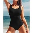 thumbnail image 2 of Charmo Maillots de Bain une Pièce Côtelés pour Femmes Monokini à Bord Festonné, 2 of 6
