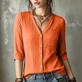 thumbnail image 5 of Edvintorg Womens Button Down Shirt Cotton Lightweight 3/4 Sleeve V Neck Casual Loose Top Womens Clothing Orange S, 5 of 9