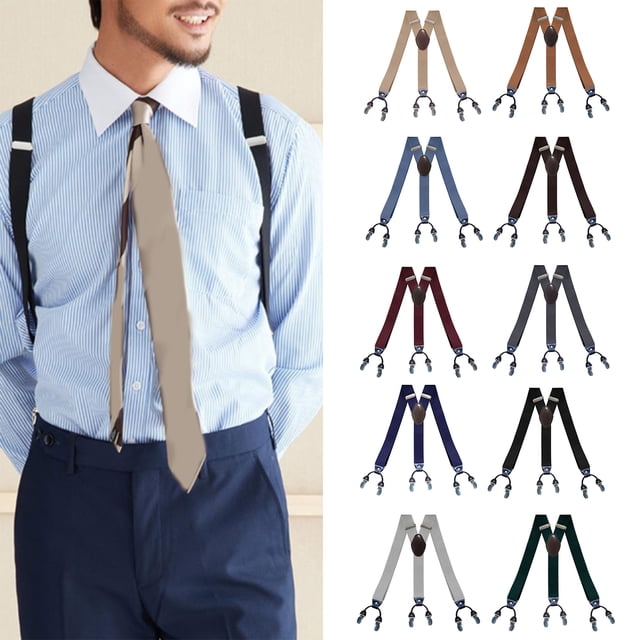 Trayknick Men Suspenders Adjustable Quick Release Wear-Resistant Non-Slip with Heavy-Duty Clips Multipurpose Polyester Men Y-Back Suspenders Dad Gift for Men Black