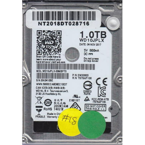 WD10JPLX-00MBPT0, PN 2W20003, Western Digital 1TB SATA 2.5 Hard Drive