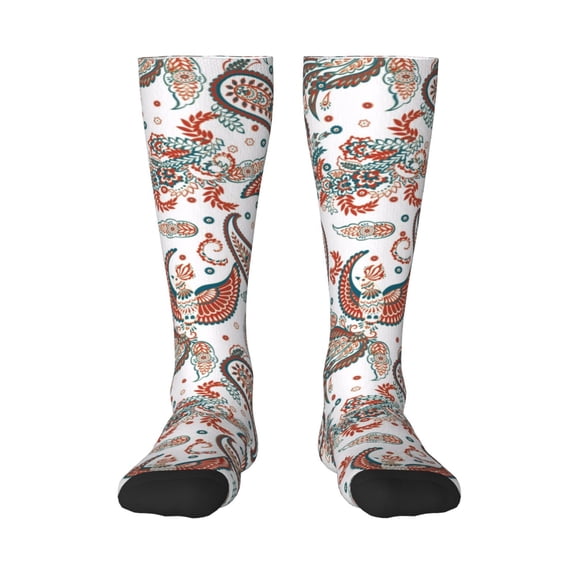 Rateoe Paisley Floral Pattern Women’s Knee High Crew Socks,Trouser Socks Comfortable, Breathable, Moisture-Wicking and Soft