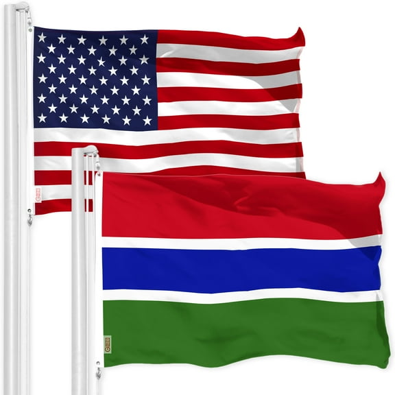 G128 Combo Pack: American USA Flag 3x5 Ft & Gambia Gambian Flag | Both LiteWeave Pro Series Printed 150D Polyester, Brass Grommets
