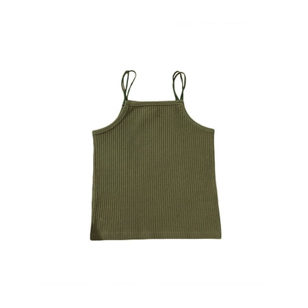

Canrulo Summer Causal Kids Girls T Shirts 7 Colors Solid Strapless Sleeveless Pullover Vest Tops Army Green 3T