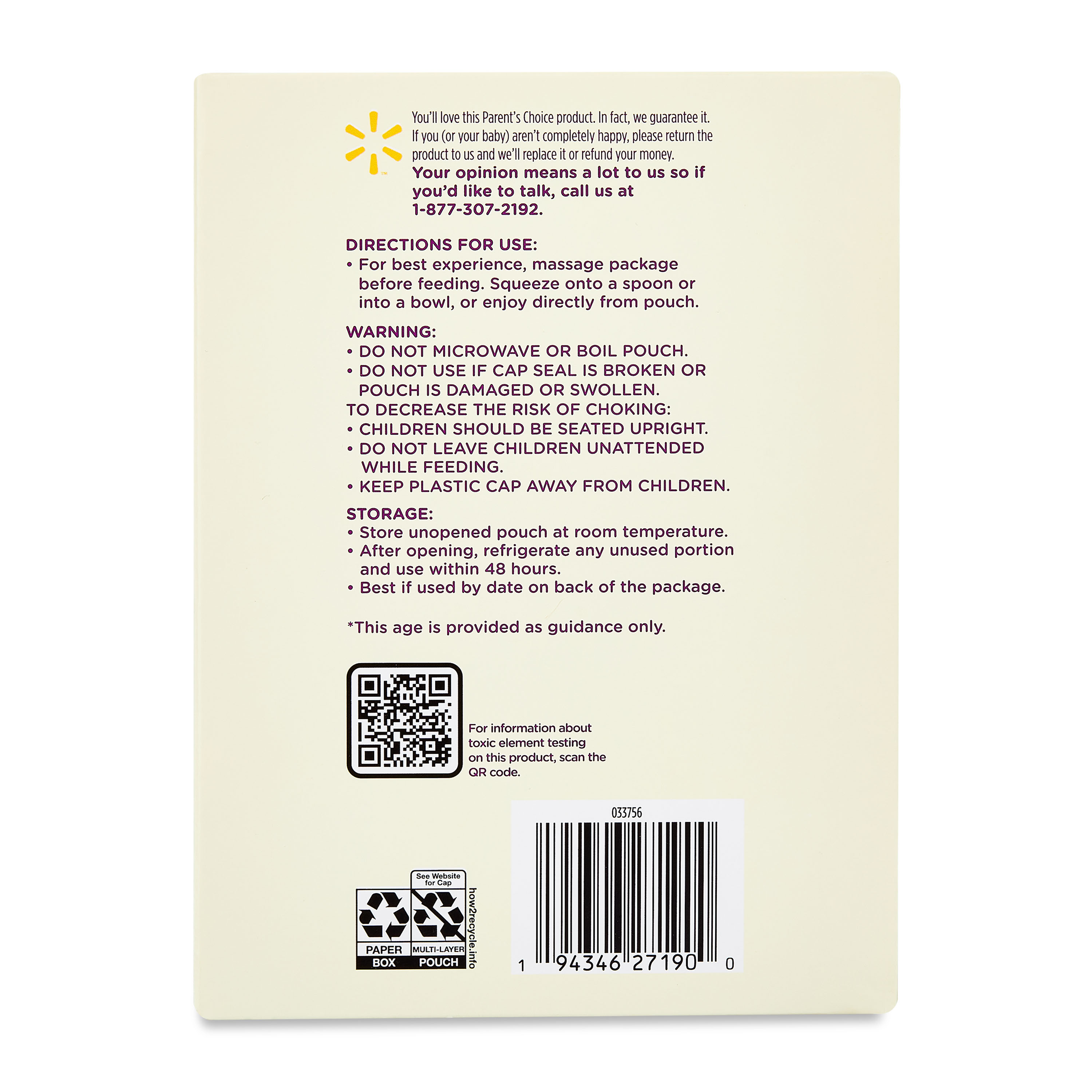 Paquete variado de comida para bebé etapa 2 de Parent's Choice, bolsa de 4 oz, paquete de 12 7