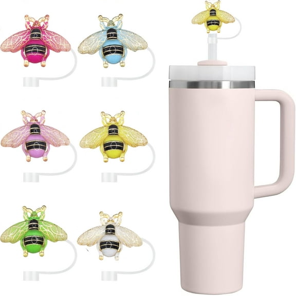 6Pcs Straw Covers Cap for Stanley Cup,Colorful Lucky Bee Straw Topper for Women, 10mm Silicone Straw Cover Fits for Stanley Tumbler, Kids Themed Party Gifts Decoration