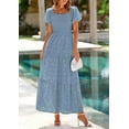 thumbnail image 3 of PRETTYGARDEN Summer Dresses for Women Eyelet Square Neck Puff Sleeve Smocked Wedding Guest Maxi Dress with Pockets, 3 of 8