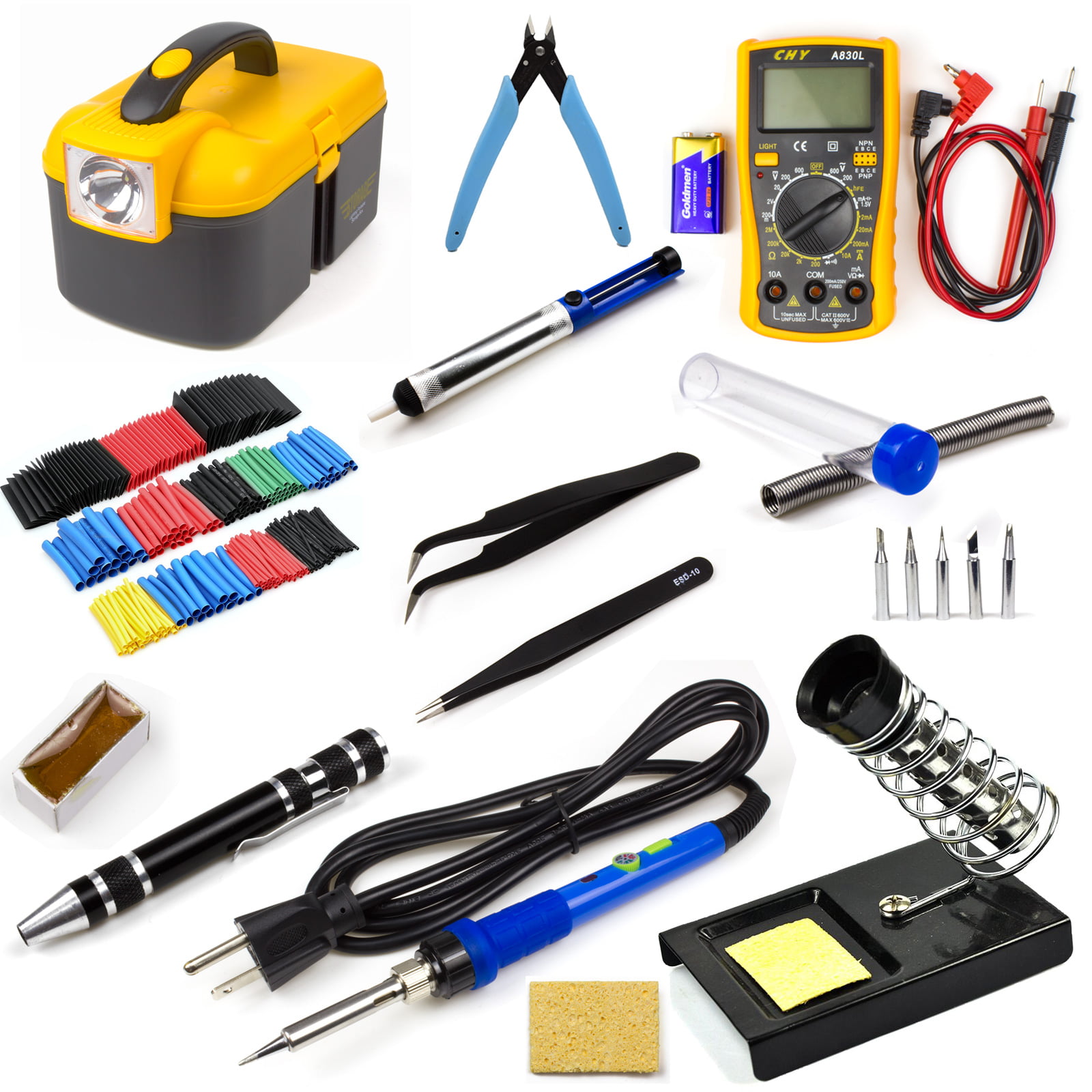 Welding Tool Soldering Iron Stand WRLSUN 60W Adjustable Temperature Electric Soldering Iron 110V with ON/OFF Switch Updated Soldering Iron Kit Digital Multimeter 