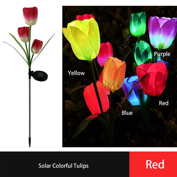 Hogar y jardín, Exterior y jardín, Jardinería, Regalo de jardín, Lámpara solar de suelo con simulación de tulipán, lámpara LED para exteriores, rosa, luz solar