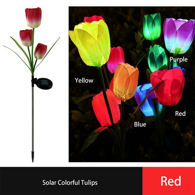 Lámpara de suelo con simulación de tulipán y flor solar, lámpara LED para exteriores, luz solar rosa