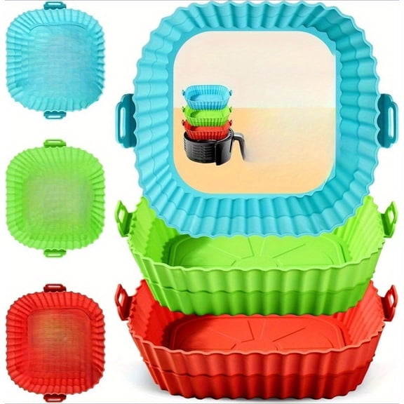 3 Pack Air Fryer Silicone Liners Pot for 3.6 to 6.8 QT, Air Fryer Silicone Basket Bowl, Replacement of Flammable Parchment Paper, Reusable Baking Tray Oven Accessories