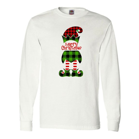 Inktastic Merry Christmas Elf in Red and Green Plaid Long Sleeve T-Shirt