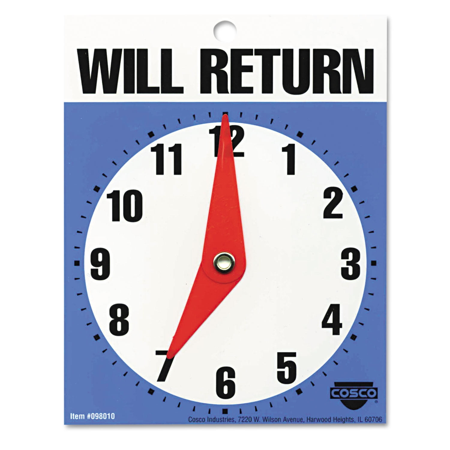 WILL RETURN Sign w Clock Hands 7.5"x9" Durable Plastic LARGE Double-Sided OPEN 
