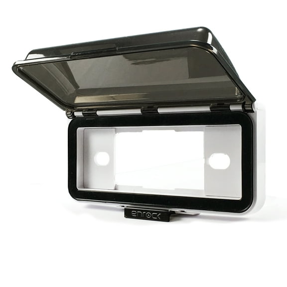 Enrock Marine Audio Dash Kit Protector for Boat, Yacht, Off Road Single Din Radio Stereo Receivers, Weather Shield Aqua Marine Cover-Up, UV-Resistant, Spring Loaded Tinted Flip Top Door, White, Boat Accessories